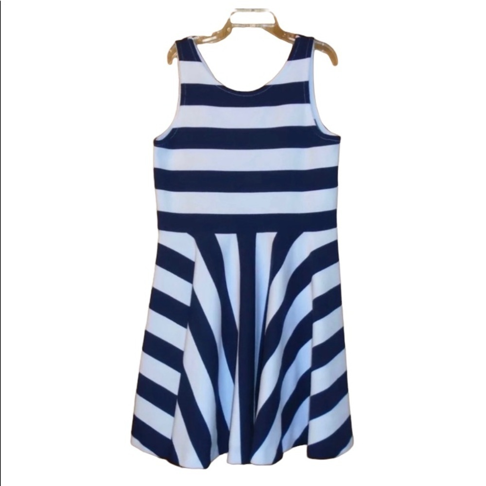 ♥️ ELLA MOSS NAVY BLUE & WHITE STRIPED KNIT DRESS SIZE MEDIUM